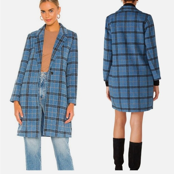 Cupcakes and Cashmere Womens Coronet Blue Plaid Robyn Coat One Button Size XS - Picture 4 of 8